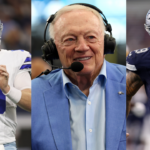 Cooper Rush (R), Jerry Jones (C) and Trey Lance (L)