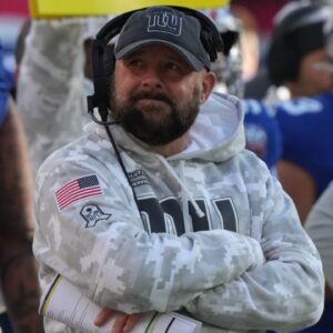 East Rutherford, NJ -- November 24, 2024 -- Giants head coach Brian Daboll late in the first half as the Tampa Bay Buccaneers came to MetLife Stadium to play the New York Giants.