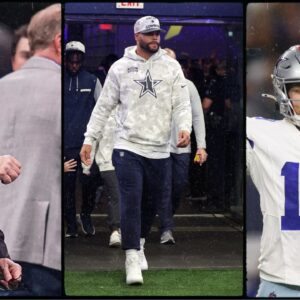 Jerry Jones, Dak Prescott and Cooper Rush.