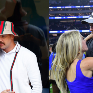 Travis Kelce and Taylor Swift (L) and Matthew Stafford and Kelly (R)