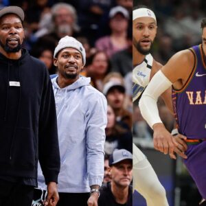 Bradley Beal and Kevin Durant (L) and Tyus Jones (R)