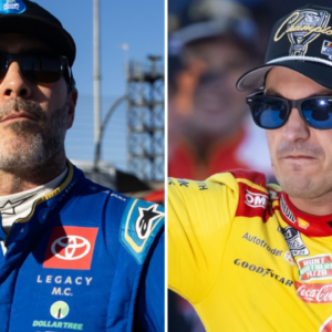 (L-R) NASCAR Cup Series drivers Jimmie Johnson and Joey Logano.