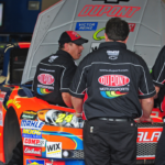 Crew members for Nascar Sprint Cup Series driver Jeff Gordon change an engine during practice for the Daytona 500 at Daytona International Speedway.