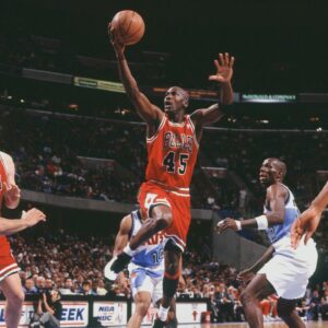 Chicago Bulls guard (45) Michael Jordan wears jersey#45 shortly after his return from a brief retirement following playing baseball against the Cleveland Cavaliers at Gund Arena.