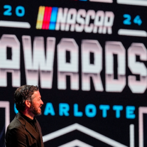 NASCAR Cup Series driver Martin Truex Jr. (19) listens to comments on his retirement during the NASCAR Awards Banquet at Charlotte Convention Center.