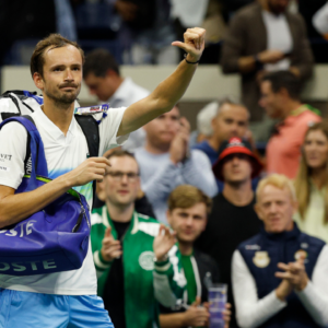 Daniil Medvedev waves to fans while leaving the court after his match against Jannik Sinner (ITA)(not pictured) on day ten of the 2024 U.S. Open tennis tournament