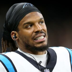 Carolina Panthers quarterback Cam Newton (1) on the sidelines in the second quarter against the New Orleans Saints at the Caesars Superdome.