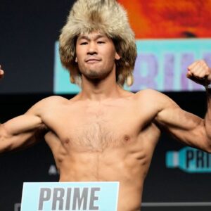 Shavkat Rakhmonov at the ceremonial weigh-ins at MGM Grand Garden Arena for UFC 285 -Jones vs Gane : Ceremonial Weigh-ins on March 3, 2023 in Las Vegas, NV, United States.