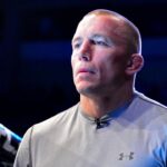 Georges St-Pierre before a fight between Ronaldo Souza (red gloves) and Francis Carmont (blue gloves) during UFC Fight Night Machida vs Mousasi at Arena Jaragua.