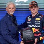 F1 Grand Prix of Hungary - Qualifying Max Verstappen of the Netherlands and Oracle Red Bull Racing receives the poleman award from Damon Hill in the parc ferme after the qualifying ahead of the F1 Grand Prix of Belgium at Circuit de Spa-Francorchamps