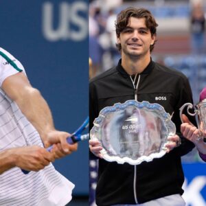 Andy Roddick (L), Taylor Fritz (C) and Jannik Sinner (R)