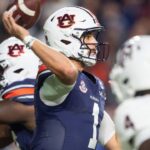 Auburn Tigers quarterback Payton Thorne (1) throws the ball as Auburn Tigers take on Texas A&M Aggies at Jordan-Hare Stadium in Auburn, Ala., on Saturday, Sept. 7, 2024. Auburn Tigers lead Texas A&M Aggies 21-7 at halftime.