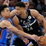 Giannis Antetokounmpo in action against OKC