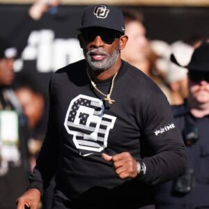 Colorado Buffaloes head coach Deion Sanders looks on before the game against the Utah Utes at Folsom Field.
