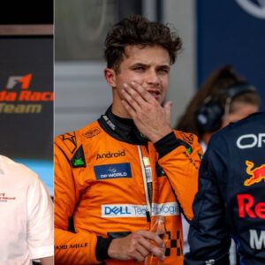 Rubens Barichello(L), Lando Norris(C), Max Verstappen(R)