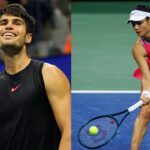 Carlos Alcaraz (L) and Emma Raducanu (R) at the US Open 2024
