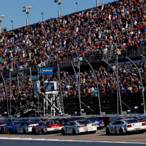 NASCAR Cup Series driver Brad Keselowski (6) and NASCAR Cup Series driver Tyler Reddick (45) lead a restart during the Goodyear 400 at Darlington Raceway.