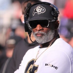 Colorado football coach Deion Sanders looks on against Texas Tech in a Big 12 football game Saturday, Nov. 9, 2024, at Jones AT&T Stadium.
