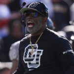 Nov 16, 2024; Boulder, Colorado, USA; Colorado Buffaloes head coach Deion Sanders reacts in the first quarter against the Utah Utes at Folsom Field.