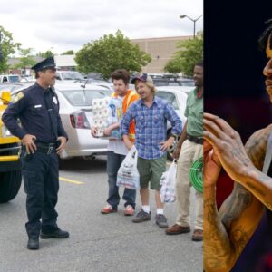 Shaquille O'Neal on the set of Grown Ups 2 (L), Shareef O'Neal (R)