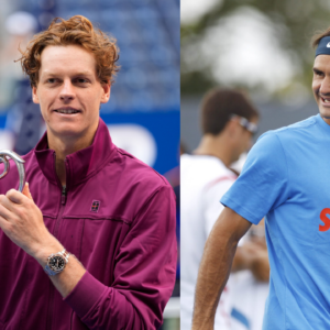 Jannik Sinner (L) and Roger Federer (R)
