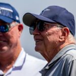 Dallas Cowboys owner Jerry Jones and chief operating officer Stephen Jones (left) during training camp at the Marriott Residence Inn-River Ridge playing fields.