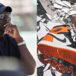 Michael Jordan (L) and AJ 1 "Shattered Glass" Shoes (R)