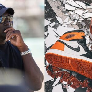 Michael Jordan (L) and AJ 1 "Shattered Glass" Shoes (R)