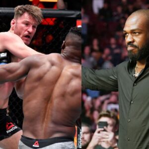 Stipe Miocic (L) and Jon Jones (R)