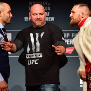 Conor McGregor and Eddie Alvarez during press conference PK Pressekonferenz UFC 205 for the fans and media at the Madison Square Garden. MMA 2016 - UFC 205