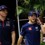 Marina Bay Street Circuit, Singapore; 2023 Formula 1 Singapore Airlines Singapore Grand Prix; Arrival and Inspection Day; Max Verstappen and Liam Lawson arrive at the circuit