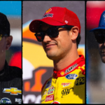 Kyle Busch (L), Joey Logano (C) and Kyle Larson (R).