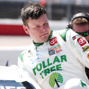 NASCAR Cup Series driver Erik Jones (43) climbs from his car during qualifying for the Cook Out Southern 500 at Darlington Raceway.