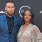 Kansas City Chiefs tight end Travis Kelce and Kayla Nicole arrive for the 2018 ESPYS at Microsoft Theatre.