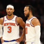 New York Knicks guard Josh Hart (3) and guard Jalen Brunson (11) against the Phoenix Suns at Footprint Center