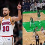 Golden State Warriors guard Stephen Curry (30) celebrates during the second half against the Boston Celtics at TD Garden.