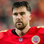 Kansas City Chiefs tight end Travis Kelce (87) during the first half against the Tampa Bay Buccaneers at GEHA Field at Arrowhead Stadium.