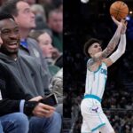 Thanasis Antetokounmpo (Grey Hoodie, L), LaMelo Ball (R)