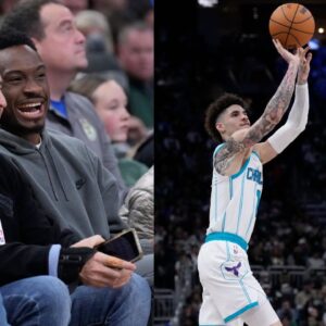 Thanasis Antetokounmpo (Grey Hoodie, L), LaMelo Ball (R)