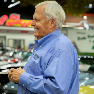 Rick Hendrick talks about the many Corvettes in his collection as he stands inside his 58,000-square foot Heritage Center in Concord, North Carolina on July 25, 2023.