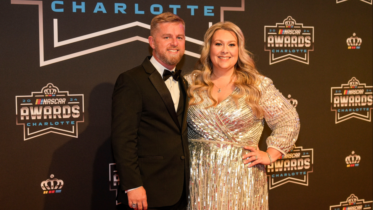 Xfinity champ Justin Allgaier and wife Ashely during the NASCAR Awards Banquet at Charlotte Convention Center.