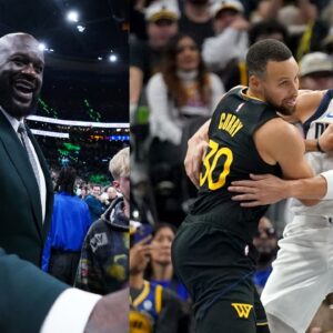 Shaquille O'Neal (L) and Klay Thompson (R)