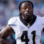 New Orleans Saints running back Alvin Kamara (41) during the first quarter against the Carolina Panthers at Bank of America Stadium.