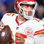 Kansas City Chiefs quarterback Patrick Mahomes (15) looks to pass against the Buffalo Bills in the second quarter at Highmark Stadium.