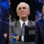 Kevin Garnett(L), Pat Riley(Center), and Ray Allen(R)