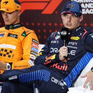 F1 Grand Prix of Brazil Max Verstappen of Red Bull Racing RB20 and Lando Norris of McLaren F1 Team MCL38 pose for a portrait during the Formula 1 Grand Prix of Brazil at Autodromo Jose Carlos Pace in Sao Paulo, Brazil, on October 31 to November 3, 2024