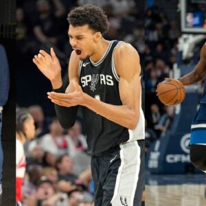 Lou Williams (L), Victor Wembanyama (C), Anthony Edwards (R).