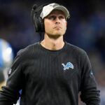 Detroit Lions offensive coordinator Ben Johnson watches a replay against Jacksonville Jaguars during the second half at Ford Field in Detroit on Sunday, Nov. 17, 2024.