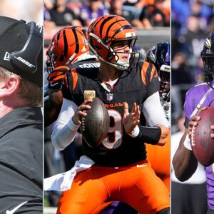 Jon Gruden, Joe Burrow and Lamar Jackson.