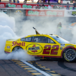 NASCAR Cup Series driver Joey Logano (22) celebrates after winning the 2024 NASCAR Cup Series championship and the NASCAR Cup Series Championship race at Phoenix Raceway.